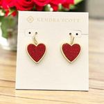 Kendra Scott NWT! Heart Gold Drop Earrings in Red Kyocera Opal Photo 0