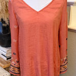 Anthropologie Fig & Flower Coral Orange Embroidered Tunic Top Size Large Photo 0
