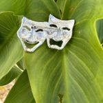 Vintage Acting Mask Sad & Happy Face Brooch Silver Photo 3