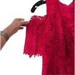 Monique Lhuillier  Lace Sleeveless Ruffled Tiered Maxi Gown Dress Fuschia Sz 8 Photo 2