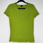 Talbots Talbot’s Kelly Green Cotton Cable Knit Top Women’s Size Medium Button-Tab Blouse Photo 0