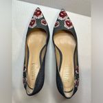 Billy Ella Briarwood Pumps Heels Floral Embroidery Leather Heel Denim Upper 9.5 Blue Photo 5