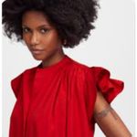 Madewell  Flutter Sleeve‎ Button-Front Poplin Mini Dress Red Pcockets Size Large Photo 2