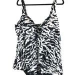Swim Solutions One Piece Swimsuit Tiered Tummy Control Black White 24W Photo 2