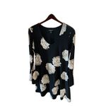 Karen Kane Black Floral Bell Sleeve V Neck Flared Dress Womens XL Photo 1
