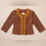 Boston Proper  Tweed Blazer Brown & Red Suit Jacket w/ Tan Floral Trim Photo 3