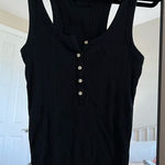 Aerie  Black Ribbed Tank Top with Button Detail Photo 0