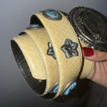 Western Belt Sz L Turquoise Concho Silver Yellow Leather Snakeskin 36.5" Photo 0