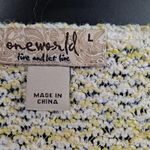 One World  Live‎ and Let Live Blue/Yellow/Green VNeck Sweater Photo 1