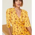 THAKOON COLLECTIVE Yellow & Red Floral Crepe Short Sleeve Wrap Dress Size 6 Photo 2