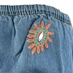 ZARA Women's Blue Floral Embroidered Elastic Waist Denim Jeans Maxi Skirt Size S Photo 3