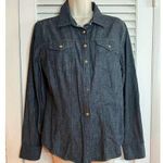 Talbots dark wash denim blouse size 10P 100% cotton goldtone buttons Excellent Photo 0