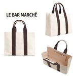 NEW Le Bar Marche LG CANVAS TOTE BAG 18.5" La Plage Beach Pool Grocery Packable Brown Photo 1