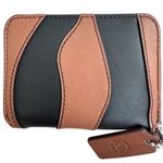 Coach Zip Around Wallet In Wavy Stripe Upcrafted Leather Black/Saddle NWT Photo 2