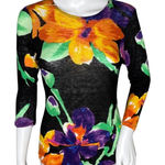 Lauren Ralph Lauren Sweater Womens‎ Medium Petite Black Bold Tropical Floral Size undefined Photo 0