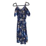 Bloomchic  Floral Cold Shoulder Pocket Ruffle Belted High Low Hem Dress Navy 10 Photo 3