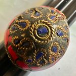 Tribal Nepalese Mosaic Ring – Coral & Lapis Inlay, Brass Setting Red Photo 8