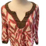 JM Collection 100% Linen Pink, Brown & White Abstract Print Tunic Size 14 Photo 1