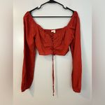 PacSun NWT /La Hearts Lace Up Long Sleeve Rust Boho Crop Top Size Medium Photo 2