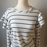Evereve  Black and White Striped Ruffle Sleeve Sweater XS Relaxed Fit Ribbed Photo 4