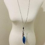 American Eagle  Outfitters Blue Feather Long Necklace Boho Beach Photo 0