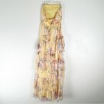 Lulus Niyati Yellow Floral Strapless Lined Tiered Maxi Dress, Size Small Photo 1