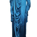 De La Vali Gin Ruched Maxi Dress in Blue Size UK 8 US 4 Long Sleeve Satin NWT Photo 3