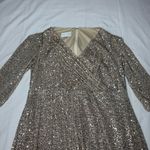 Oleg Cassini  Gold Sequin Gown Size 18W Half Sleeve Dress Plus Size Lined Holiday Photo 2