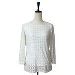 Riley & Rae Lace Top 3/4 Sleeves Round Neck Cream Pullover Women's Size Medium Photo 12