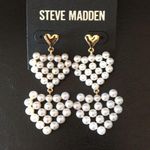 Steve Madden  3 Tier Gold & Pearl Hearts Earrings Photo 0
