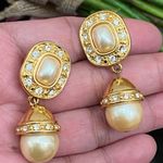 Liz Claiborne Vintage LCI Faux Pearl Gold-tone Luxury Drop Earrings Photo 3