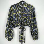 Elan  Mockneck Coquette Old Money Pleated‎ Puff Sleeve Backless Crop Top Medium Photo 7