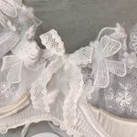 Mimi Holliday M Padded Bra Honeysuckle 1/4 Cup Plunge Silk Bridal Lace Bow Heart White Size M Photo 6