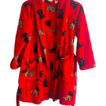 Adonna  Red bathrobe with Scottish Terriers in black & cheetah print Size S‎ Photo 0