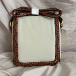 Vintage Cream Crossbody Shoulder Bag w/ Brown Braided Trim White Photo 0