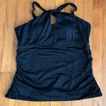 Lands' End Size L 14 16 D Cup Tankini Top Black Twist Front Neck Ruched Photo 0