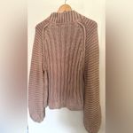 Free People Balloon-Arm Nude Sweater Women Sz Large Heavyweight chunky rib knit Photo 2