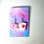 Handmade Cowgirl hat and playing card pink stainless steel hook earrings Photo 0