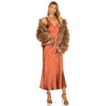 Anthropologie Line + Dot Loulou Satin Slip Midi Dress Medium Rust Quiet Luxury Photo 2