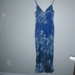 Old Navy L Sleeveless Rope Straps Pocketed Aloha Maxi Dress in Blue White Photo 7