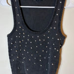 ZARA  Embellished Tank‎ Top Ribbed Knit Rhinestone Gray Size Medium Photo 0