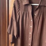 Nanette Lepore  Fluted Sleeve Shimmer Brown Button Down Blouse Photo 1