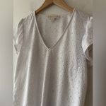 Michael Kors White Eyelet V Neck Blouse Flutter Ruffle Sleeve Photo 1