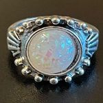 Round simulated opal silver plated ring size 6.5 Photo 0