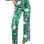 Mango NWT Floral Print Silky Trousers Flowy Pants Green / Purple Size Small Photo 0