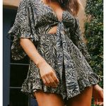 Day+moon Tied Bust Flared Sleeve Romper Zebra Print brown and black zebra print. Photo 0