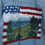Vtg American Flag Hand Painted Denim Shirt Americana Art to Wear‎ Western Size M Blue Size M Photo 1
