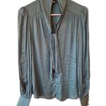 Paige  Long Sleeve Cleobelle Tie Neck Button Up Shirt Green Women's Size Small Photo 1