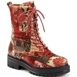 Laura Ashley Aerosoles Aware x  Shelton Quilted Combat Boot Red Velvet Floral Photo 0