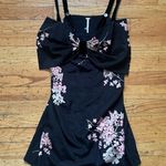 Free People  Black Floral Bow Mini Dress Size Medium Photo 2